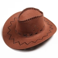 Brown faux suede cowboy hat with black stitching and metal vents on white background - Light Coffee