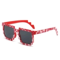 Thug Life pixel sunglasses with red and pink checkerboard pattern frame on white background - Red Grid
