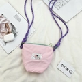 Pink canvas crossbody phone bag with green zipper and colorful braided shoulder strap - Pink