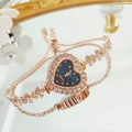 Rose gold heart-shaped watch with rhinestone floral bracelet and quartz movement dial - Rose Gold Blue