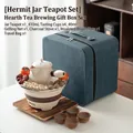 Portable ceramic tea set with 410ml pot and carbon stove in blue travel bag - 410ml / Hermit Jar Pot Tea Roasting Gift Set / 1 Pot 4 Cups + Grill + Stove + Wood Tray + Bag