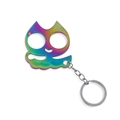 Rainbow gradient smiling cat keychain featuring a double-finger knuckle duster design - Justice Cat Colorful (K00633-01)