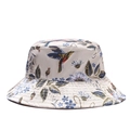 Eleganter Fischerhut aus Satin mit floralem Muster und Kolibri-Print für Damen - Verstellbar / Gebrochenes Weiß