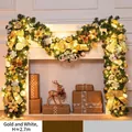 Golden and white 2.7m Christmas garland with LED lights and deer ornaments for fireplace - 270CM Finished Garland Set / Gold White