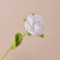 Handmade crochet white rose flower with green leaf and stem for DIY knitting bouquets - White Rose