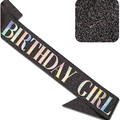 Glittery black birthday girl sash with holographic text for party celebrations - Black Holographic GIRL