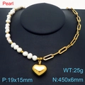 Collana di perle barocche con ciondolo a cuore dorato e catena in acciaio inossidabile - Collana Oro / Oro