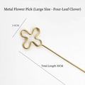 Golden clover metal flower card holder pick 35cm long for floral arrangements 10pcs - Large Clover
