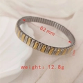Elegant two-tone gold and silver stainless steel stretch bracelet for women with 7mm width - J011-1 Silver Gold Rectangle
