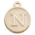 Enameled metal letter N charm pendant in cream white and gold for DIY jewelry making - Letter N / 1 Piece (12x14mm) / Champagne