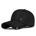 Men's winter black quilted baseball cap with windproof earmuffs and silver metal logo - Black / Adjustable