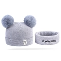 Set neonato grigio chiaro con cappello in maglia, sciarpa e doppi pompon per l'inverno - Set Cappello e Sciarpa Grigio