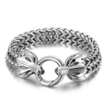 Silver stainless steel franco chain bracelet with double eagle head clasps - Bright Silver Fox Head (KB143168-KJX)