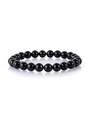 Detailed view of polished black natural stone beads bracelet with elegant reflections - 2205 Black Agate