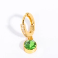 Pendientes de aro dorados con colgante de gema verde y micro circonitas - Agosto (Peridoto)