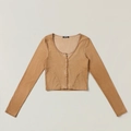 Vintage slim fit brown faded long sleeve cardigan with buttons and U-neck collar - S / Faded Desert