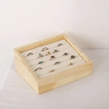 Solid wood ring display box with beige velvet lining for jewelry organization - Slanted Linen Ring Box