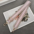 Detail of pink and grey woven replacement shoulder strap with gold metal buckles - Grey Pink + Gold Hook