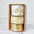 Three-piece Christmas ribbon set in gold and white with festive holiday patterns - White & Gold Ribbon Set (5m/Roll)