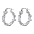 Silver stainless steel hoop earrings with polished metal bead details for women - 10 Pairs/Set / Pearl Steel Color