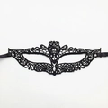 Elegant black lace masquerade eye mask with intricate floral hollow-out patterns - Cat