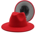 Red wool fedora hat with a contrasting grey interior and black inner sweatband - Red and Light Grey