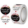 Floral thank you stickers with rose and hydrangea designs for small business packaging - BW Background Pink Rose