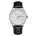 Men's quartz watch with silver case, white dial and black bamboo leather strap - Silver Case White Dial Black Leather Strap