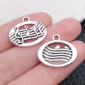 Antique silver musical note oval pendants showing both sides with top hanging ring - Circular Note (17x19mm-1.4g)