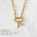 Minimalist stainless steel gold letter I necklace with round clear crystal pendant variant - Letter I