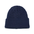 Close-up of deep blue cable knit beanie showing thick texture and folded cuff detail - M (56-58cm) / Navy Blue