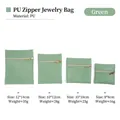 Estuche de cuero PU verde con cremallera para joyas, anillos y collares - 8*8cm / Verde