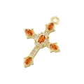 Golden cross pendant with orange marquise gems and white crystals on a white background - Gold Orange Zirconia