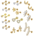 10 pairs of golden stainless steel cartilage earrings set with zircon studs and various shapes - Gold