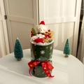 Christmas bouquet with Santa teddy bear, red roses and dry flowers in green bucket - With Gift Bag & LED Light / Green - Five-Star Style