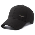 Classic black cotton baseball cap with vintage metal label and reinforced stitching - Adjustable / Black