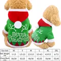 Green Christmas dog hoodie with reindeer antlers and size chart for small to large pets - XS / Green Christmas Hoodie