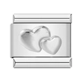 Italian charm bracelet link in silver steel featuring embossed double heart patterns - Steel Raised Double Hearts-Y365