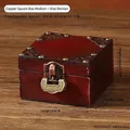 Vintage dark brown wooden jewelry storage box with antique bronze metal latch and corners - Medium-sized Copper Square Box + Small Century