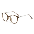 Retro round anti-blue light glasses with tea-colored frames and slim silver metal temples - Brown-silver / Non-Prescription Blue Light Blocking