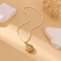 Elegant gold hollow disc pendant with white pearls and center crystal detail - White Pearl with Rhinestone Disc