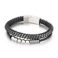 Bracciale punk da uomo in pelle intrecciata multistrato con perline e chiusura magnetica - Stile Acciaio (KB145682-KLHQ)