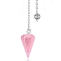 Natural rose quartz crystal hexagonal pendulum pendant with silver chain and metal charm - Rose Quartz