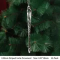 Set of 12 transparent acrylic striped icicle ornaments for Christmas tree decoration - 120mm Striped Icicle