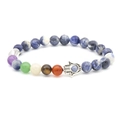 Handgefertigtes Herren-Perlenarmband aus Naturstein mit silbernem Hamsa-Hand-Anhänger und Chakra - Blauadernstein Hamsa Armband