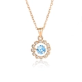 Elegante collar de margarita de plata S925 con colgante de gema azul sobre fondo reflectante - Plata 925 / Moissanita Blanca Color Oro Rosa (FDTD-020)