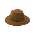 Detail of dark brown suede jazz hat with black decorative band and cross stitch design - M (56-58cm) / Camel