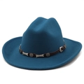 Teal blue western cowboy hat with brown leather band and silver star accents on white backdrop - M (56-58cm) / Teal
