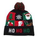Detail of Christmas knitted hat featuring LED switch and festive reindeer patterns - HO HO HO Colorful Grid