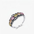 Retro S925 sterling silver ring with colorful oval gemstones and sparkling diamonds - US Size 5 / Silver